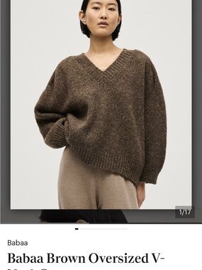 Babaa Chocolate Brown Oversized V-Neck Sweater